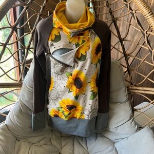 Brand new Sunflower Print Nursing Hoodie with Dark Grey sleeves and back